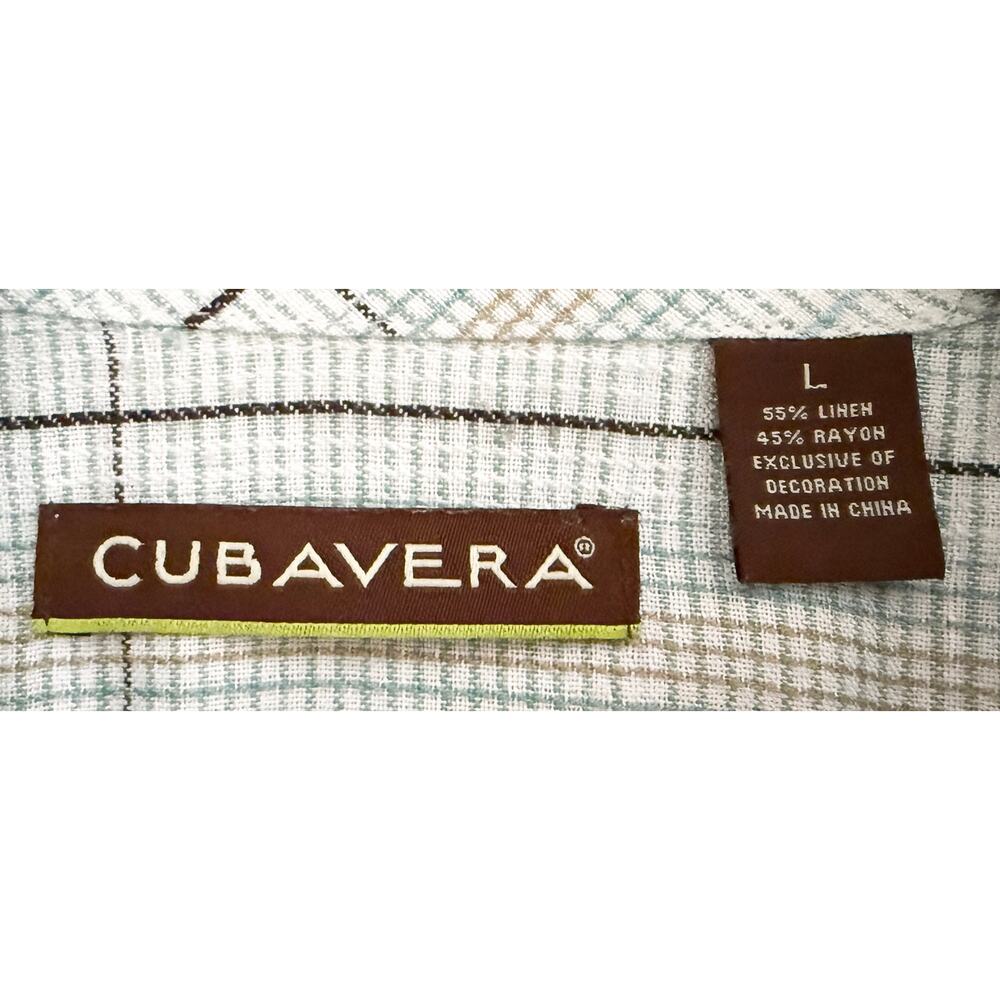 Cubavera Men's Lightweight Linen Blend Short Sleeve Button Up Shirt Plaid Check - Picture 7 of 8